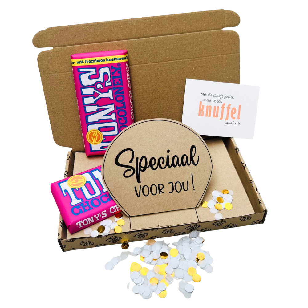 Confetti verrassing cadeau - Brievenbus cadeau met chocolade