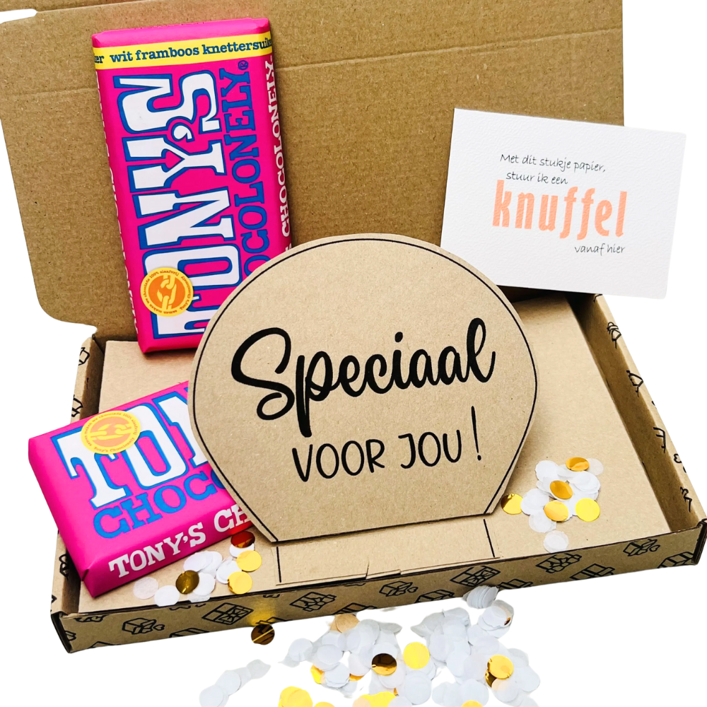 Confetti verrassing cadeau - Brievenbus cadeau met chocolade