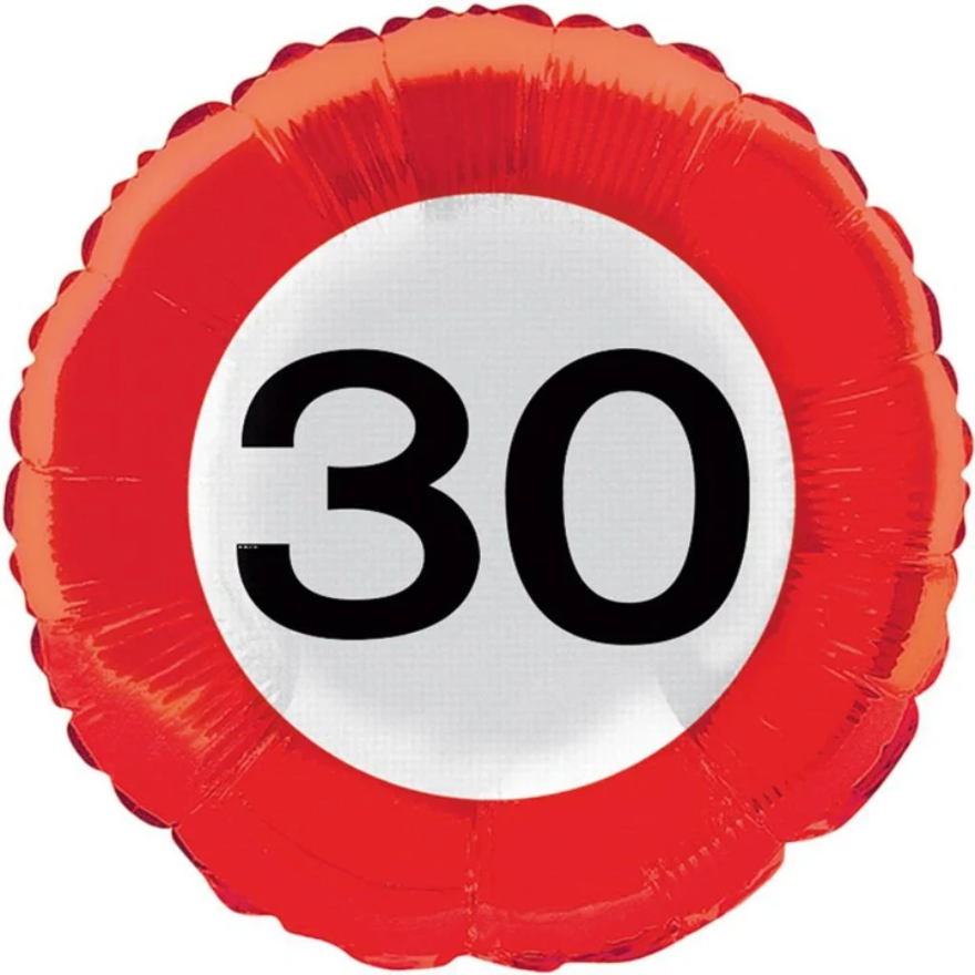 Rode heliumballon Verkeersbord 30 Jaar – Verjaardag