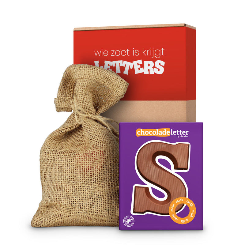 Chocoladeletter S in Jute Zak (Melk)