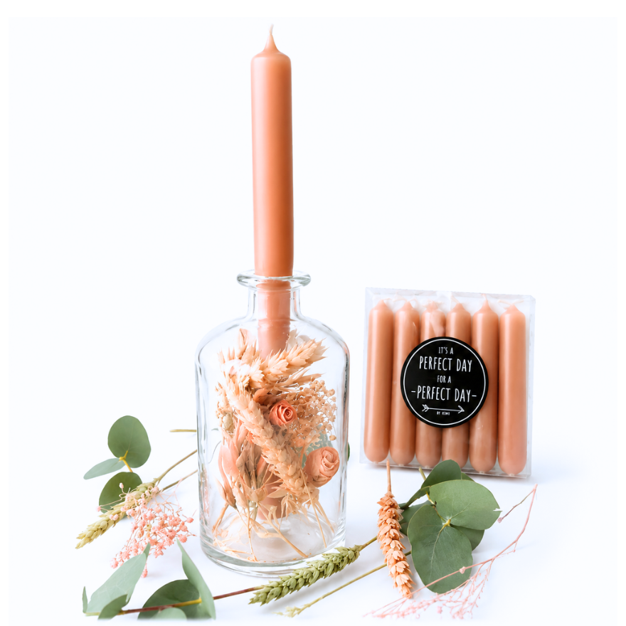Fles met droogbloemen & kaarsen