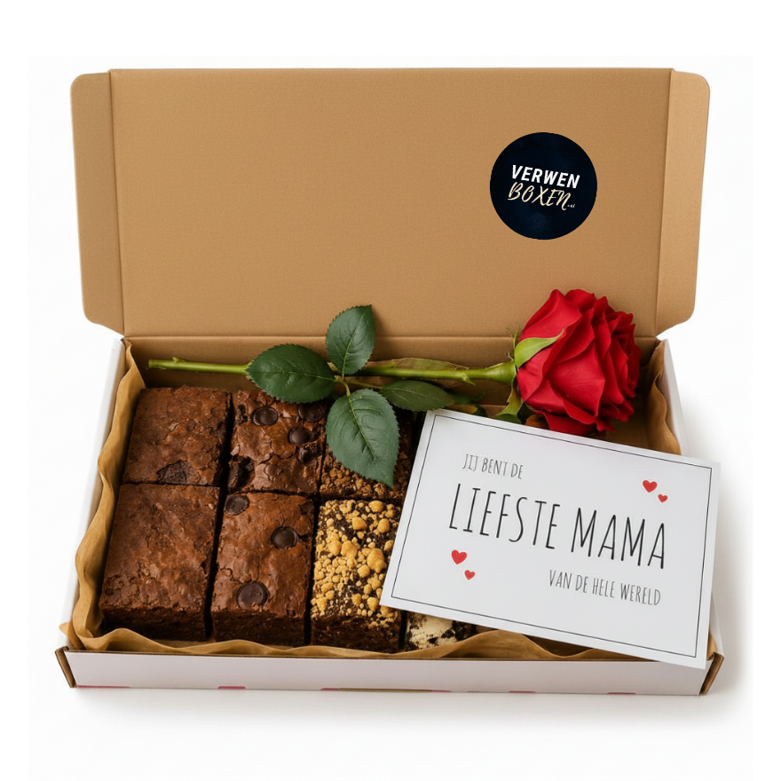 Valentijns Brownie Proeverij  - 10 stuks (incl. roos)