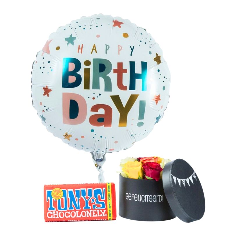 Combideal Verjaardag  (chocolade, bloemen en ballon)