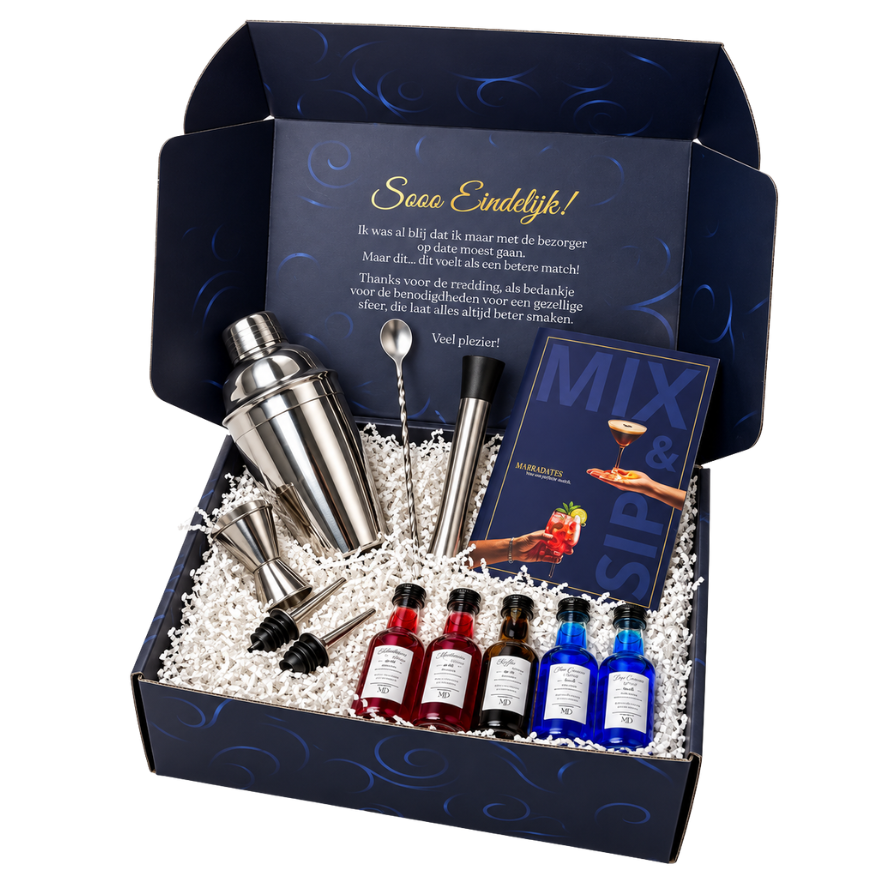 Mix & Sip Box – Cocktail date night pakket voor koppels | Creatieve datenight box