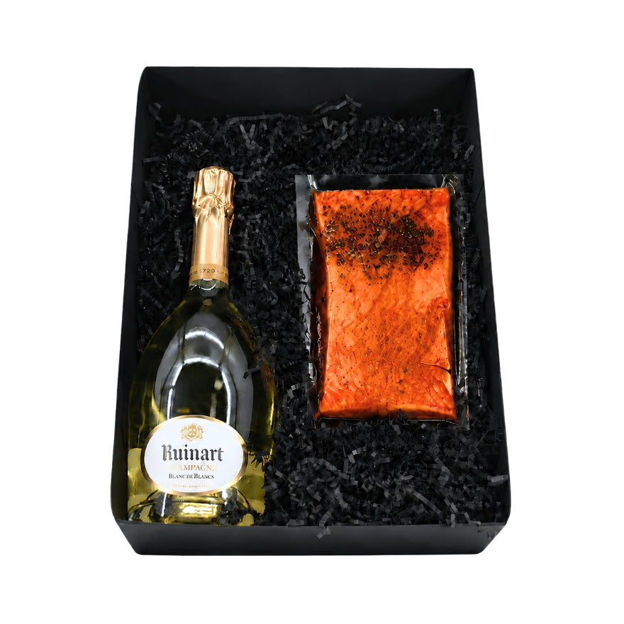 Ruinart Blanc de Blancs Champagne Cadeaupakket met Gerookte Zalm
