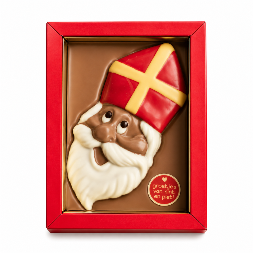 Chocolade Sinterklaas in Vensterdoos – Keuze uit 3 Chocoladesoorten
