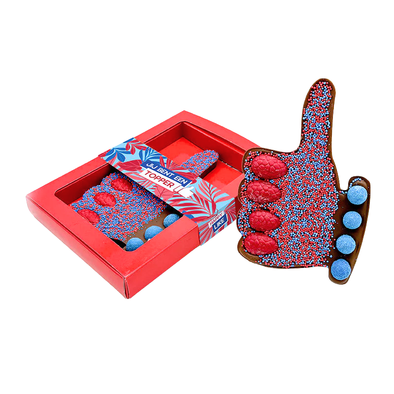 “Jij bent een topper” (190 gram) - Chocolade duim –  HappyTruffels