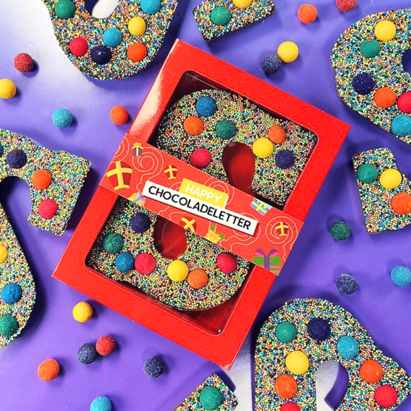 Chocoladeletter “Groeten Sint en Piet” (250 gram) - Happytruffels