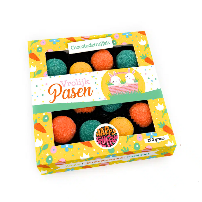 Chocoladetruffels - Paaseditie "Vrolijk Pasen" (12 truffels)