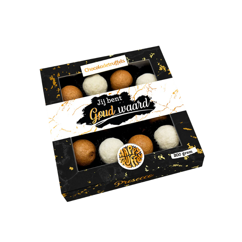 Chocoladetruffels - "Jij bent Goud Waard" (12 truffels) - HappyTruffels Prosecco