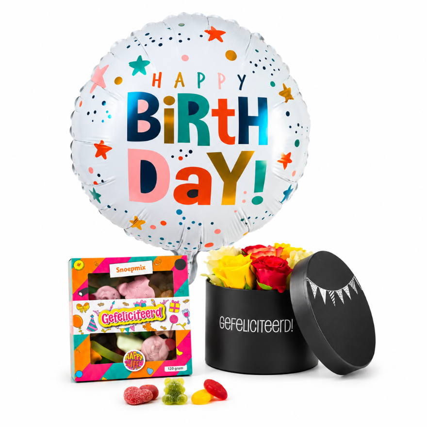 Combideal Verjaardag  (chocolade, bloemen en ballon)