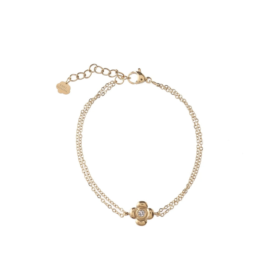 Eeuwige Bloei – Goudkleurige armband met bloemdetail