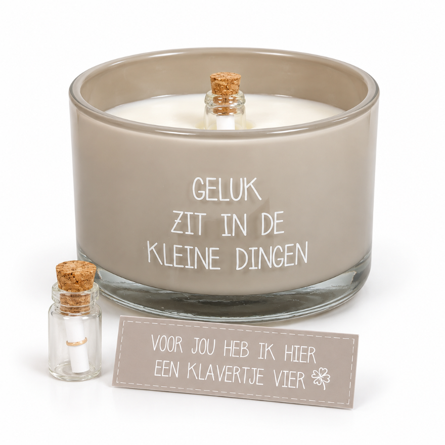 Geurkaars - Geluk zit in de kleine dingen incl. flesje met boodschap