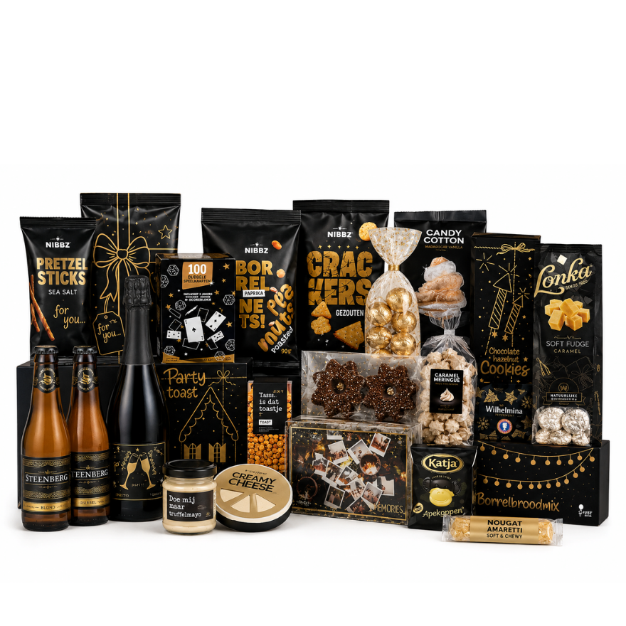 Luxe Feestelijk Cadeaupakket met Snacks & Borrelhapjes