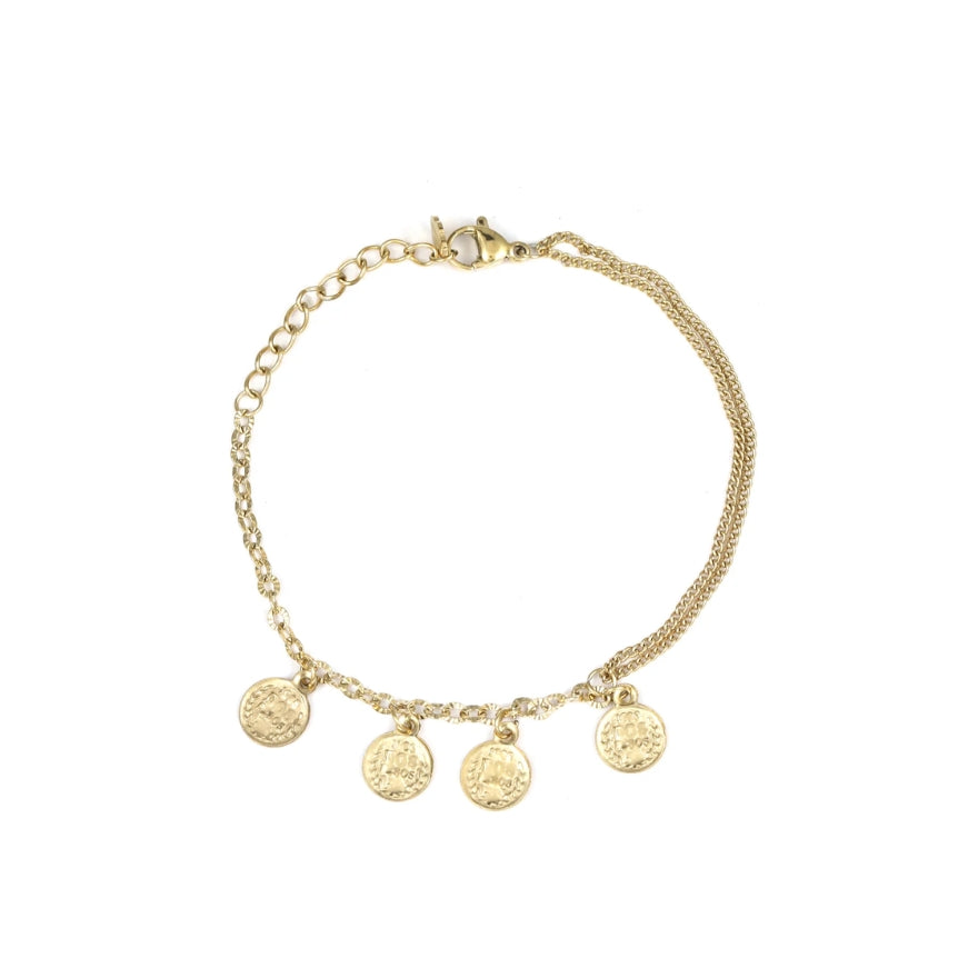 Gouden Geluk – Goudkleurige armband met muntbedels