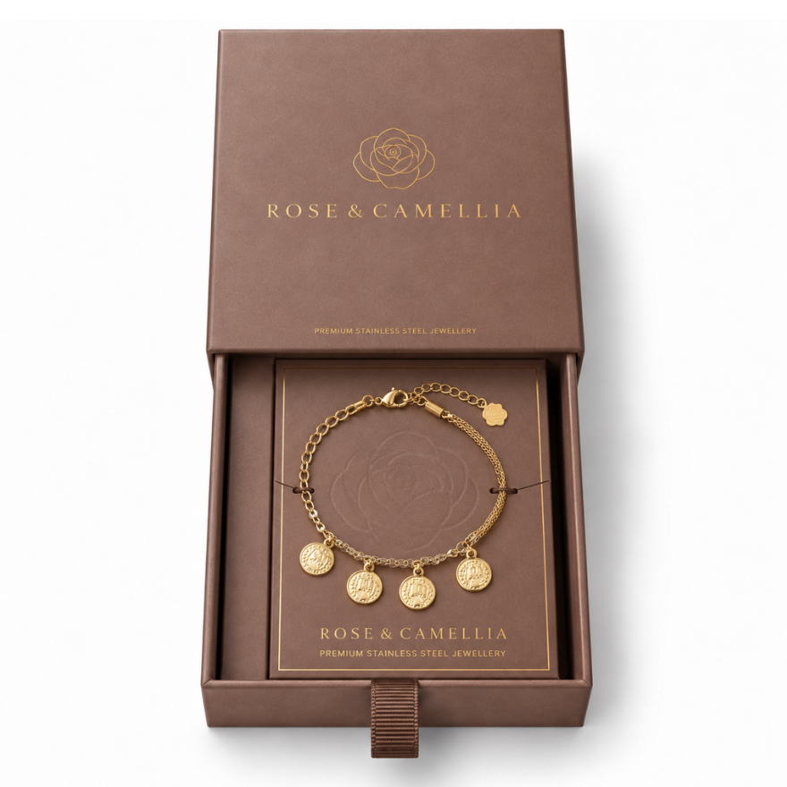 Gouden Geluk – Goudkleurige armband met muntbedels