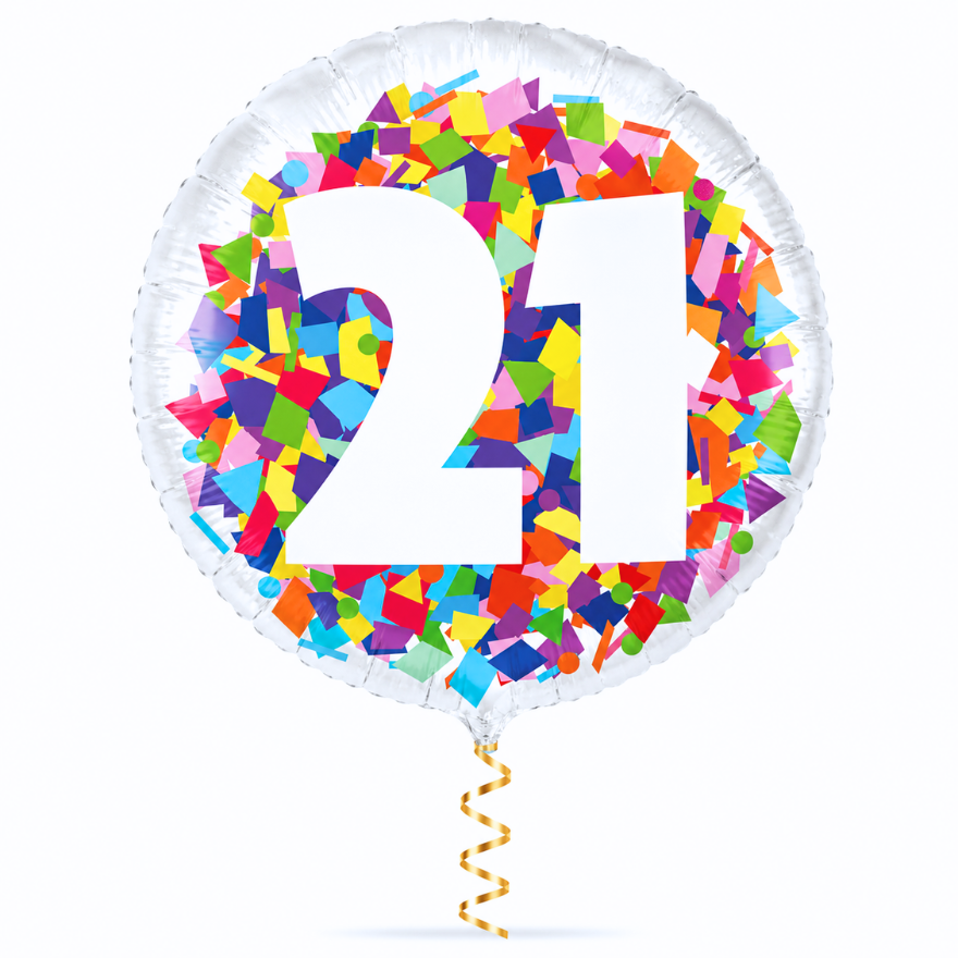 Heliumballon getal 21 confetti - Verjaardagsballon