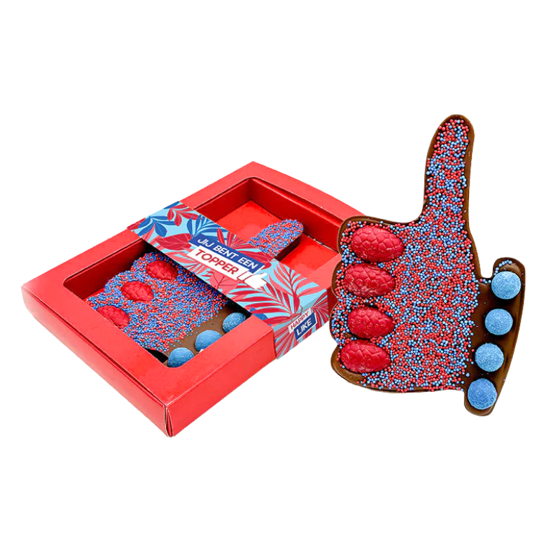 “Jij bent een topper” (190 gram) - Chocolade duim –  HappyTruffels
