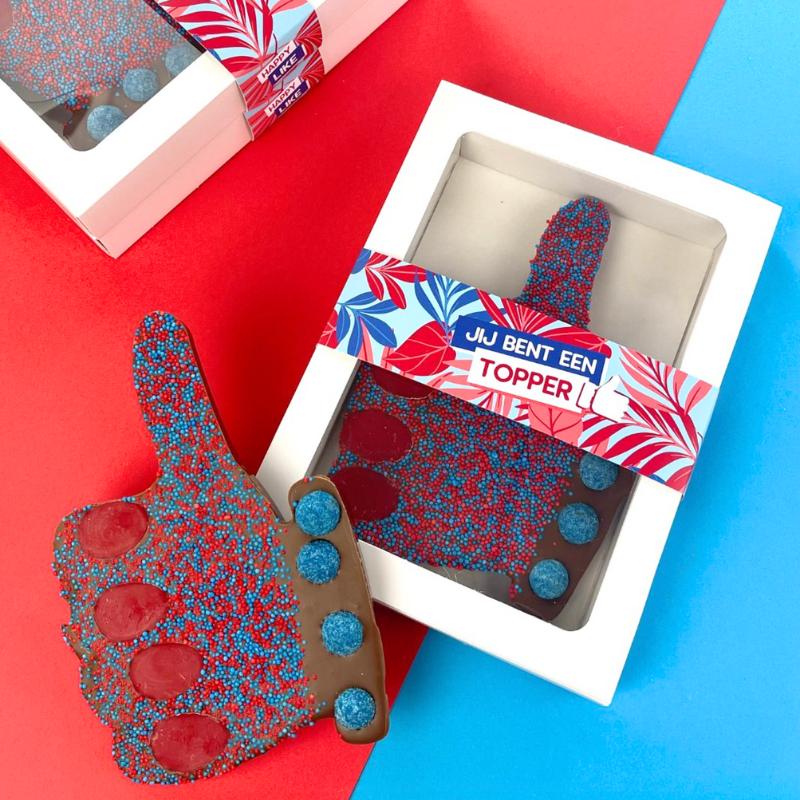 “Jij bent een topper” (190 gram) - Chocolade duim –  HappyTruffels