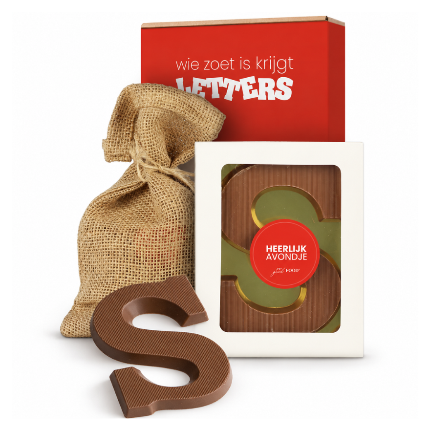 Chocoladeletter S in Jute Zak - 135 gram - Melk