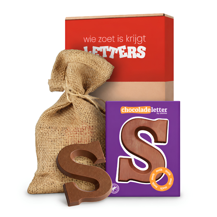 Chocoladeletter S in Jute Zak (Melk)