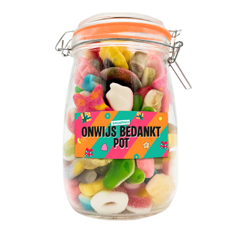 Snoeppot weck "Onwijs bedankt Pot" mix snoep
