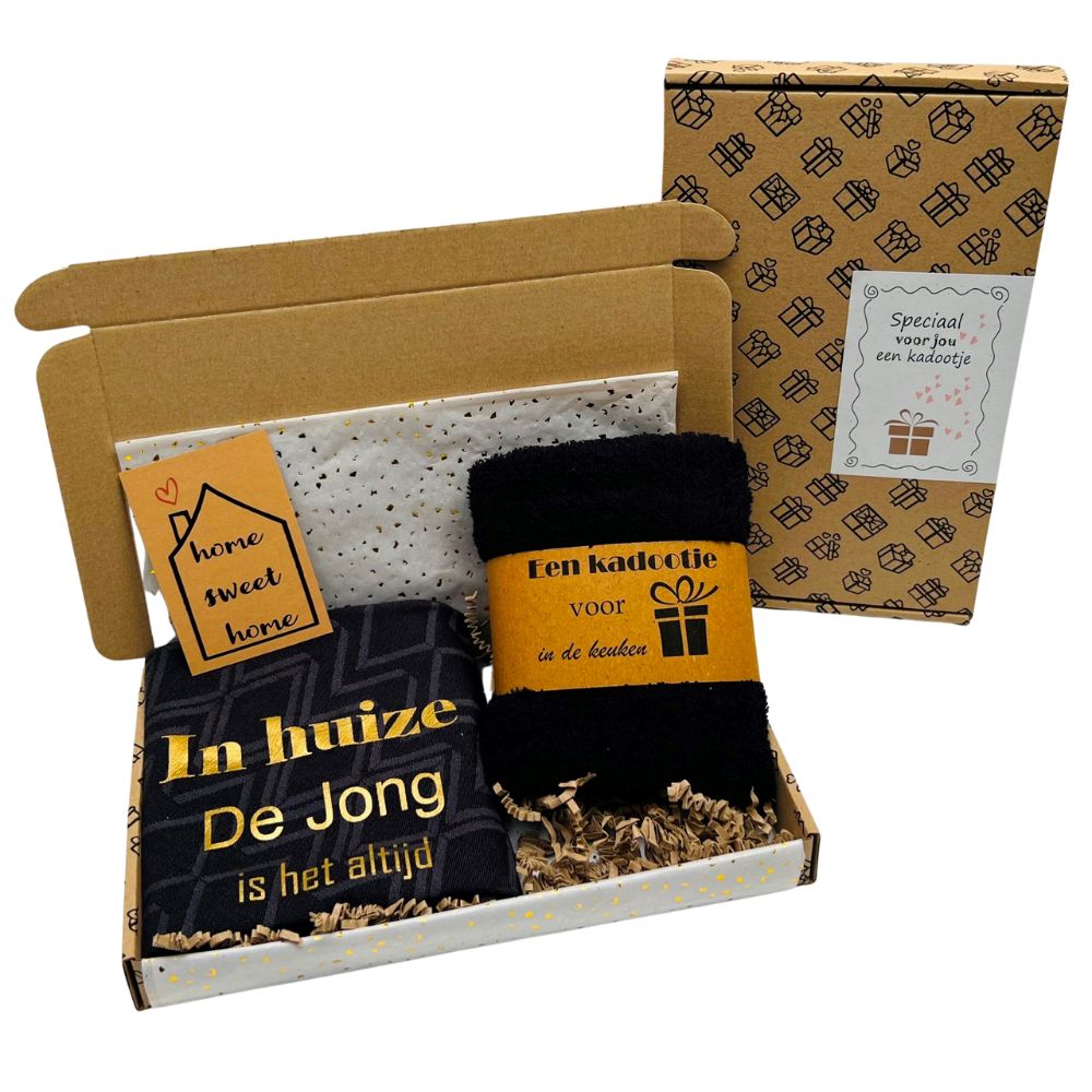 Theedoek met eigen naam/tekst - Brievenbuscadeau