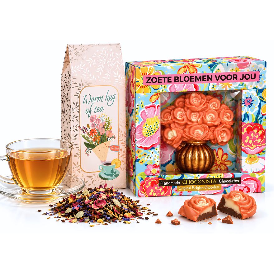 Chocolade Boeket & Thee - Reep Bloemen brievenbuscadeau