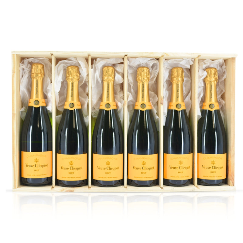 6 flessen Veuve Clicquot in houten kist