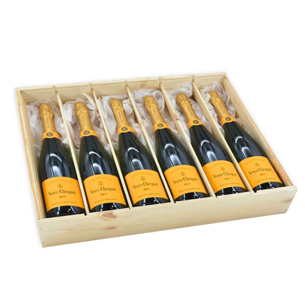 6 flessen Veuve Clicquot in houten kist