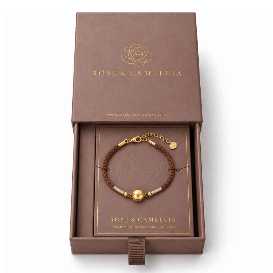 Warm & Goud – Bruine armband met goudkleurige details