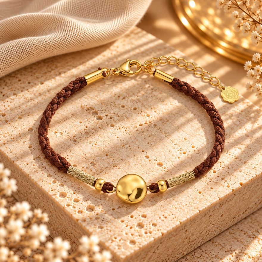 Warm & Goud – Bruine armband met goudkleurige details