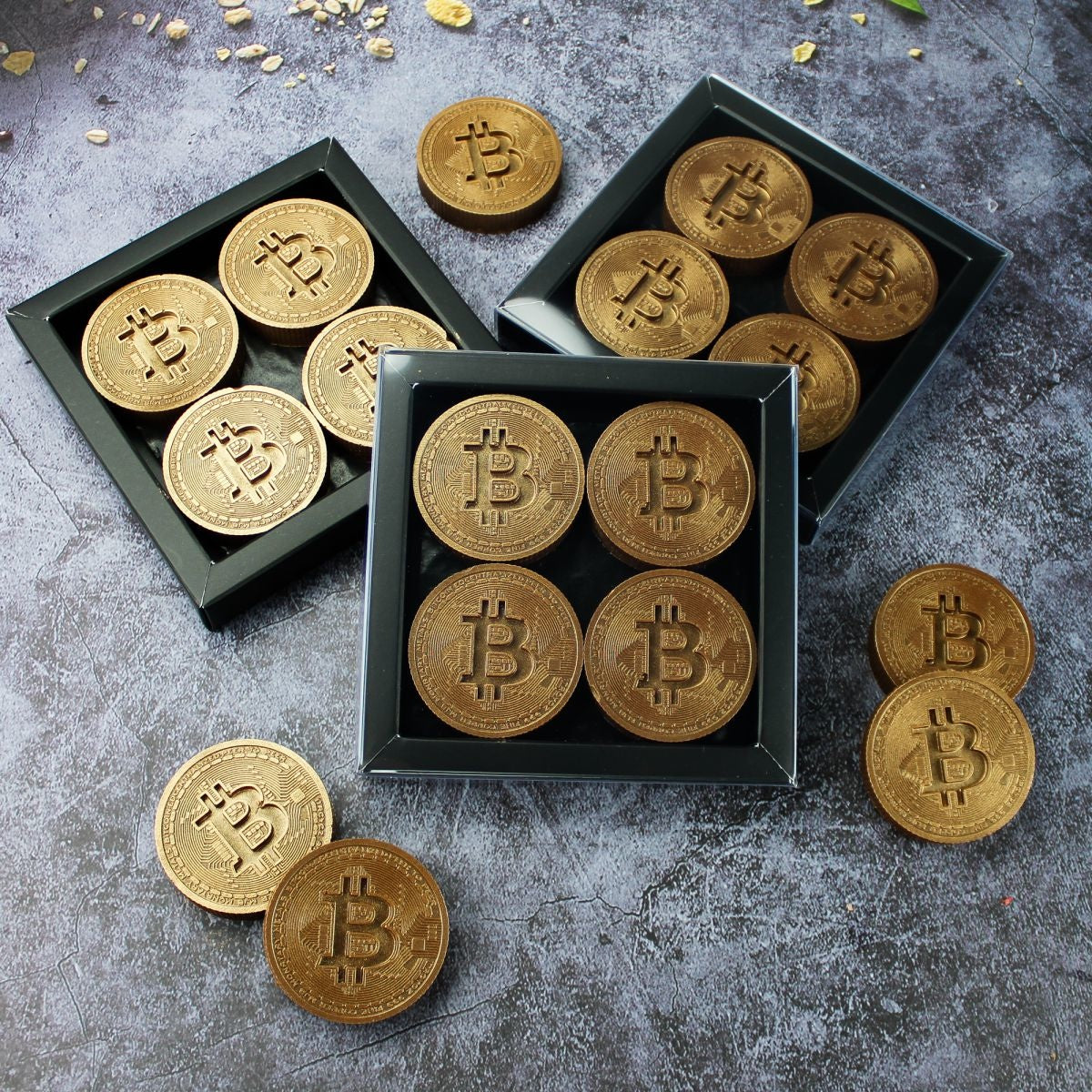 Chocolade Bitcoins 4 stuks goud / brons - Verwenboxen