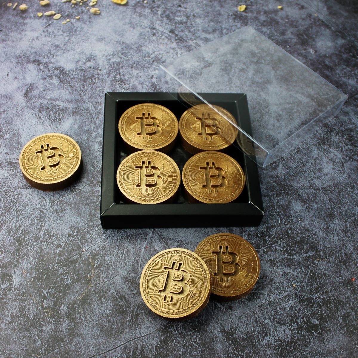 Chocolade Bitcoins 4 stuks goud / brons - Verwenboxen