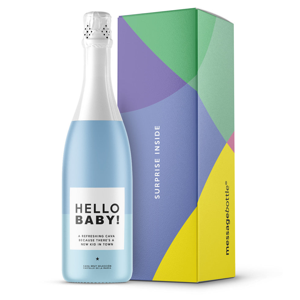 MessageBottle Cava Hello Baby Blauw