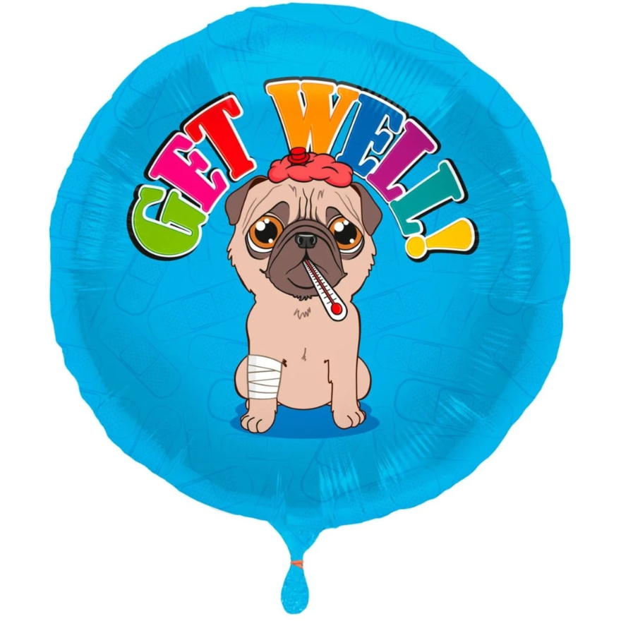 Blauwe Beterschapsballon met Hond – Get Well Soon