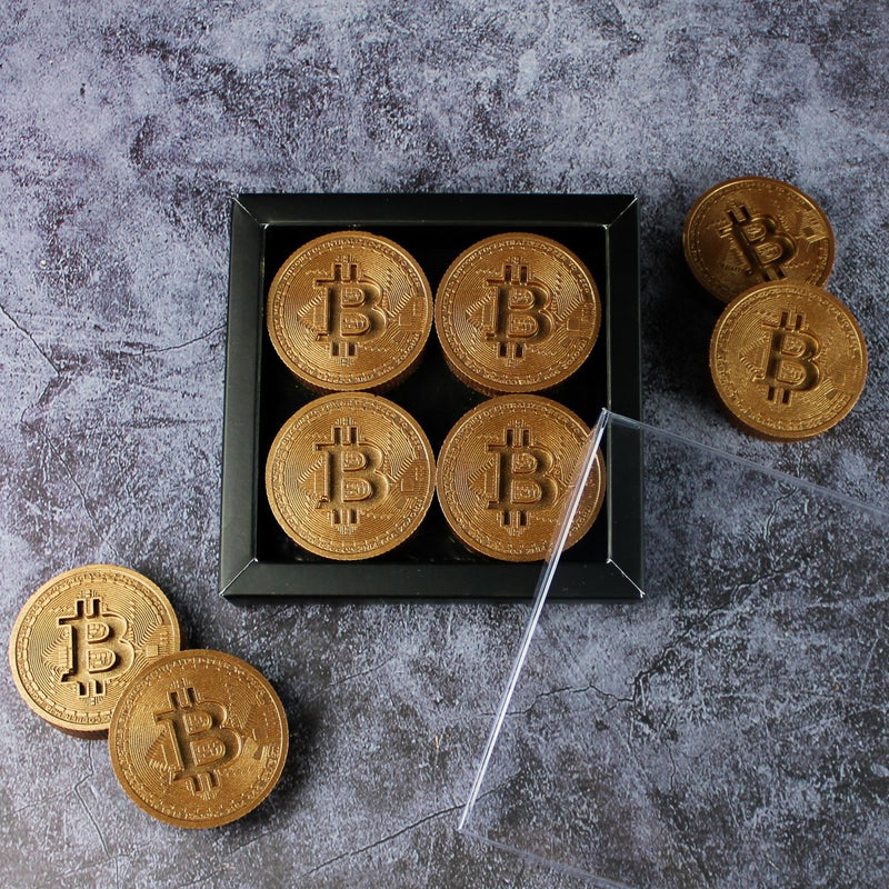 Chocolade Bitcoins 4 stuks goud / brons - Verwenboxen