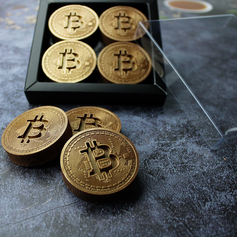 Chocolade Bitcoins 4 stuks goud / brons - Verwenboxen